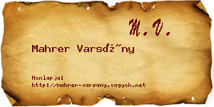Mahrer Varsány névjegykártya